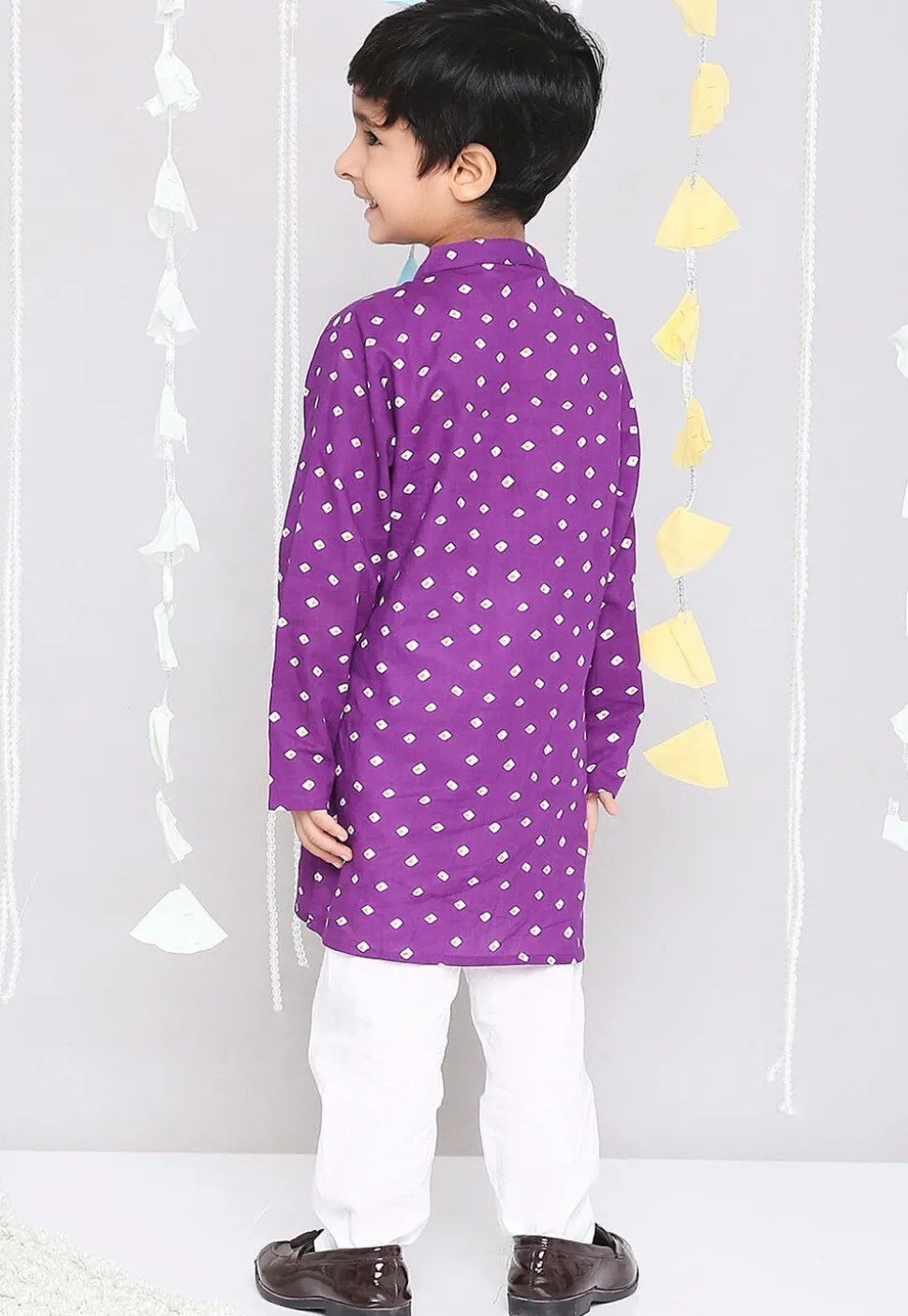 Bandhej Printed Pure Cotton Kurta Set in Purple