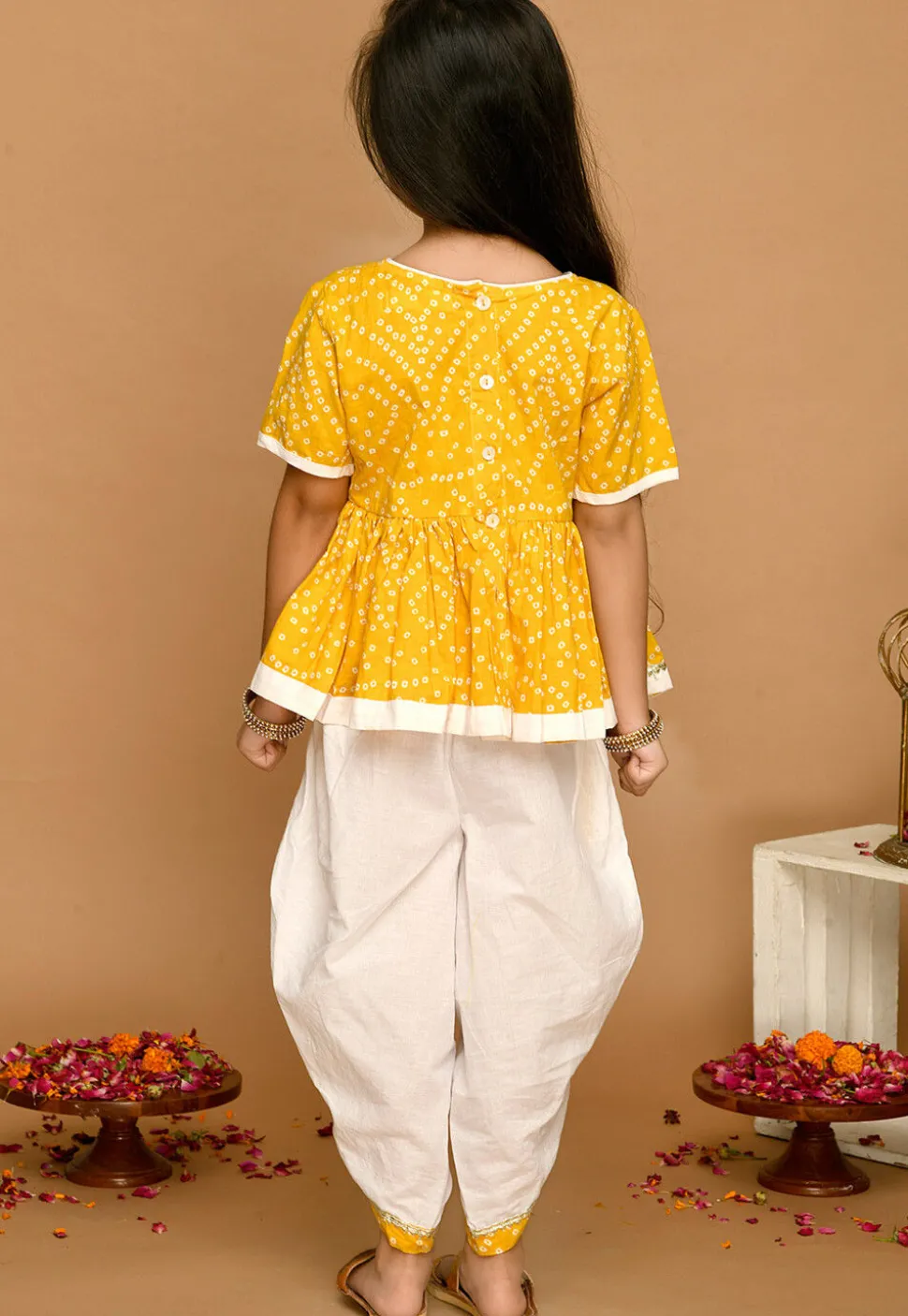 Bandhej Printed Pure Cotton Tunic Set in Yellow