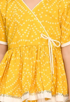Bandhej Printed Pure Cotton Tunic Set in Yellow