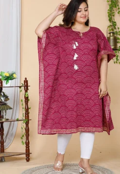Bandhej Printed Pure Cotton Kaftan in Magenta