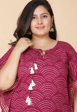 Bandhej Printed Pure Cotton Kaftan in Magenta