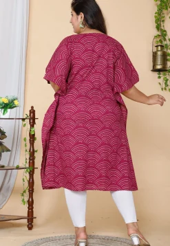 Bandhej Printed Pure Cotton Kaftan in Magenta