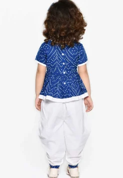 Bandhej Printed Pure Cotton Peplum Style Top Set in Blue