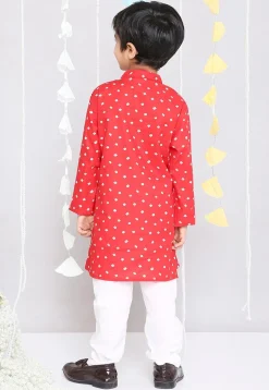 Bandhej Printed Pure Cotton Kurta Set in Red