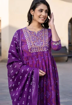 Bandhej Printed Pure Cotton Pakistani Suit in Purple