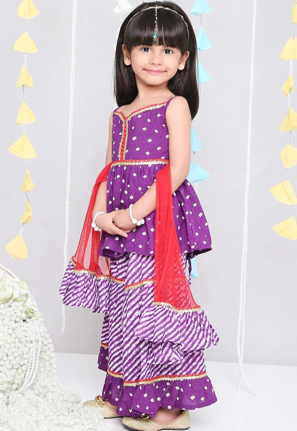 Bandhej Printed Pure Cotton Pakistani Suit in Purple