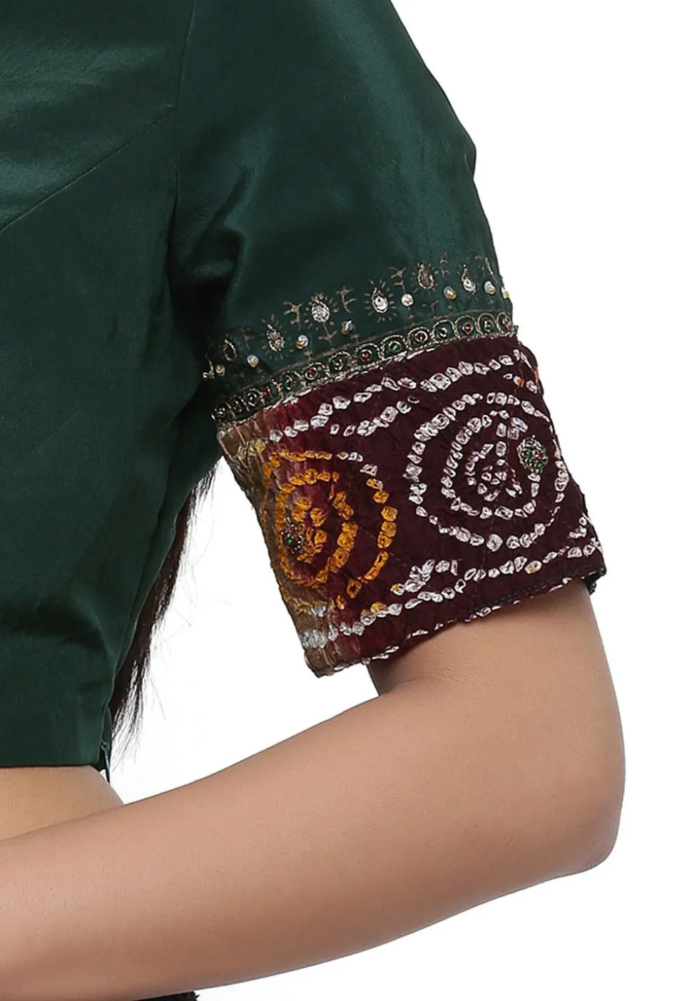 Bandhej Printed Pure Crepe Blouse in Dark Green