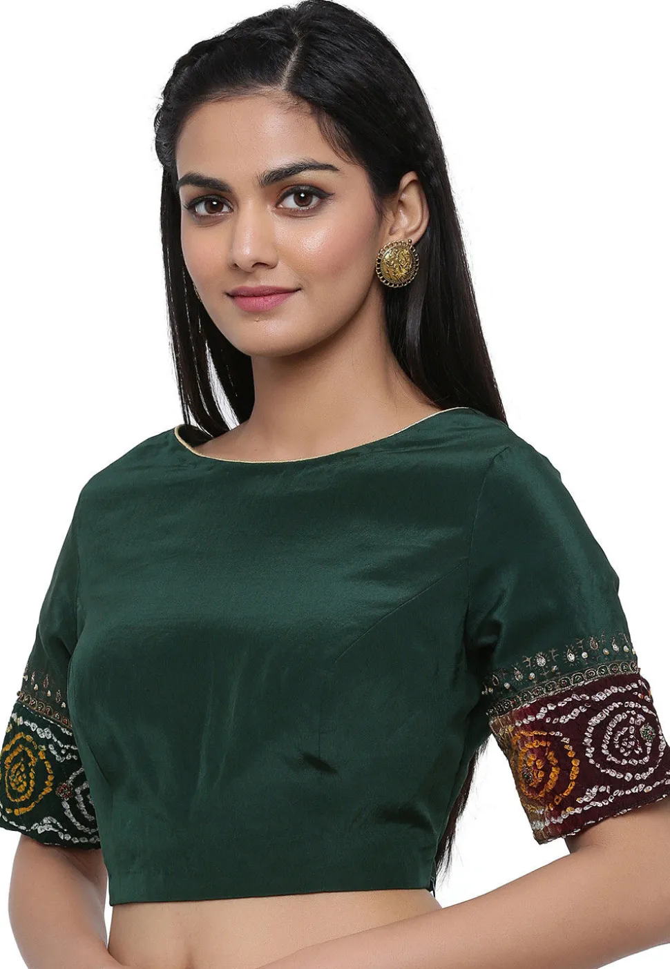 Bandhej Printed Pure Crepe Blouse in Dark Green