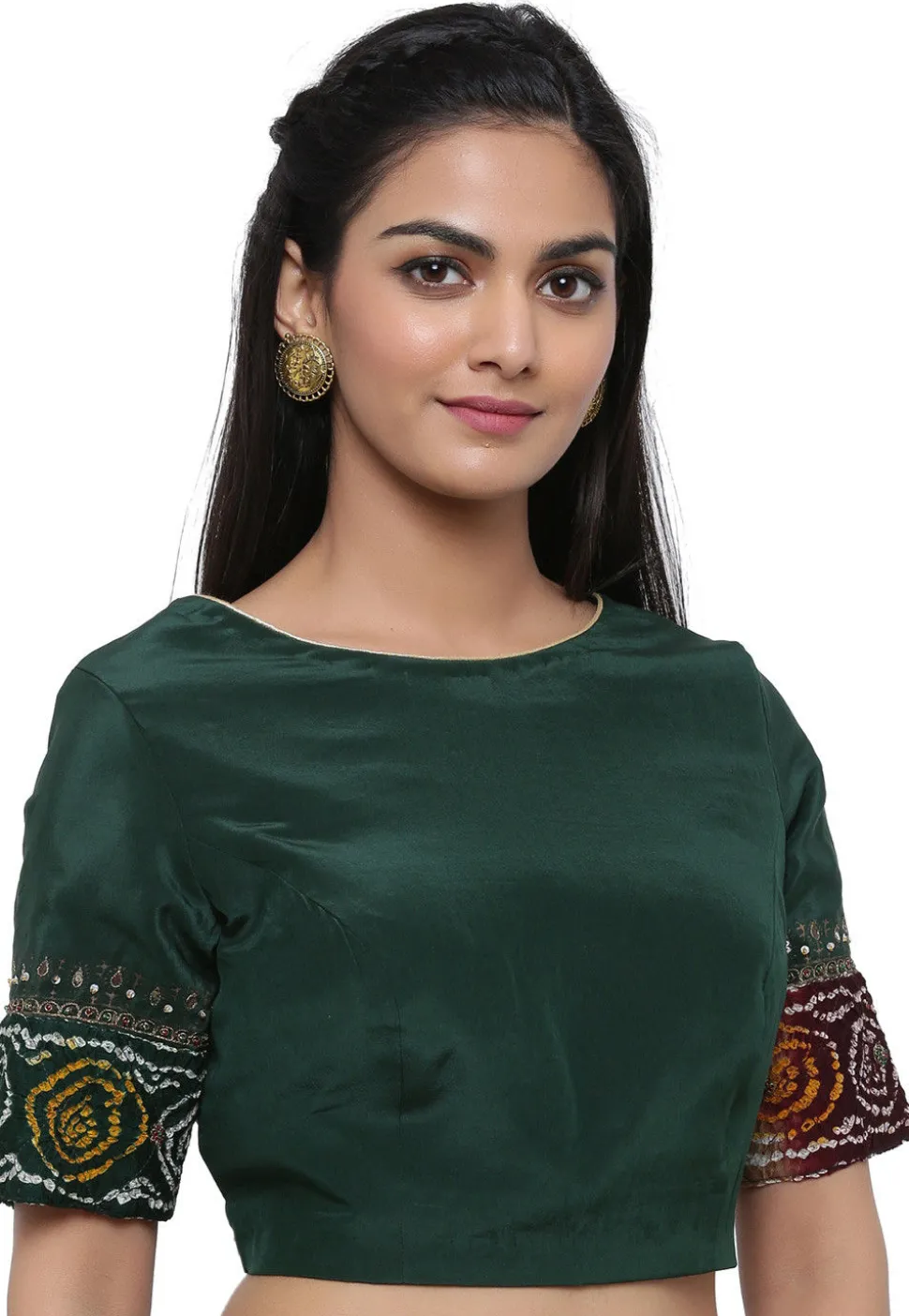 Bandhej Printed Pure Crepe Blouse in Dark Green