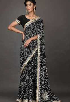 Bandhej Printed Pure Georgette Saree in Black