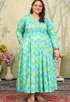 Bandhej Printed Rayon Gown in Blue
