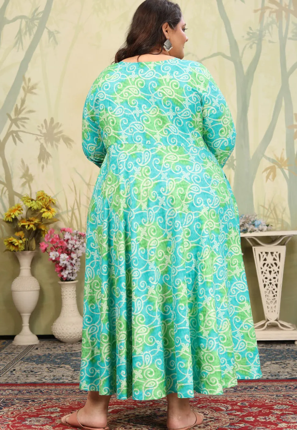 Bandhej Printed Rayon Gown in Blue