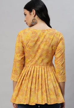Bandhej Printed Rayon Kurti in Mustard