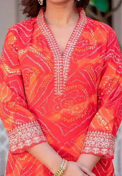 Bandhej Printed Rayon Pakistani Suit in Red