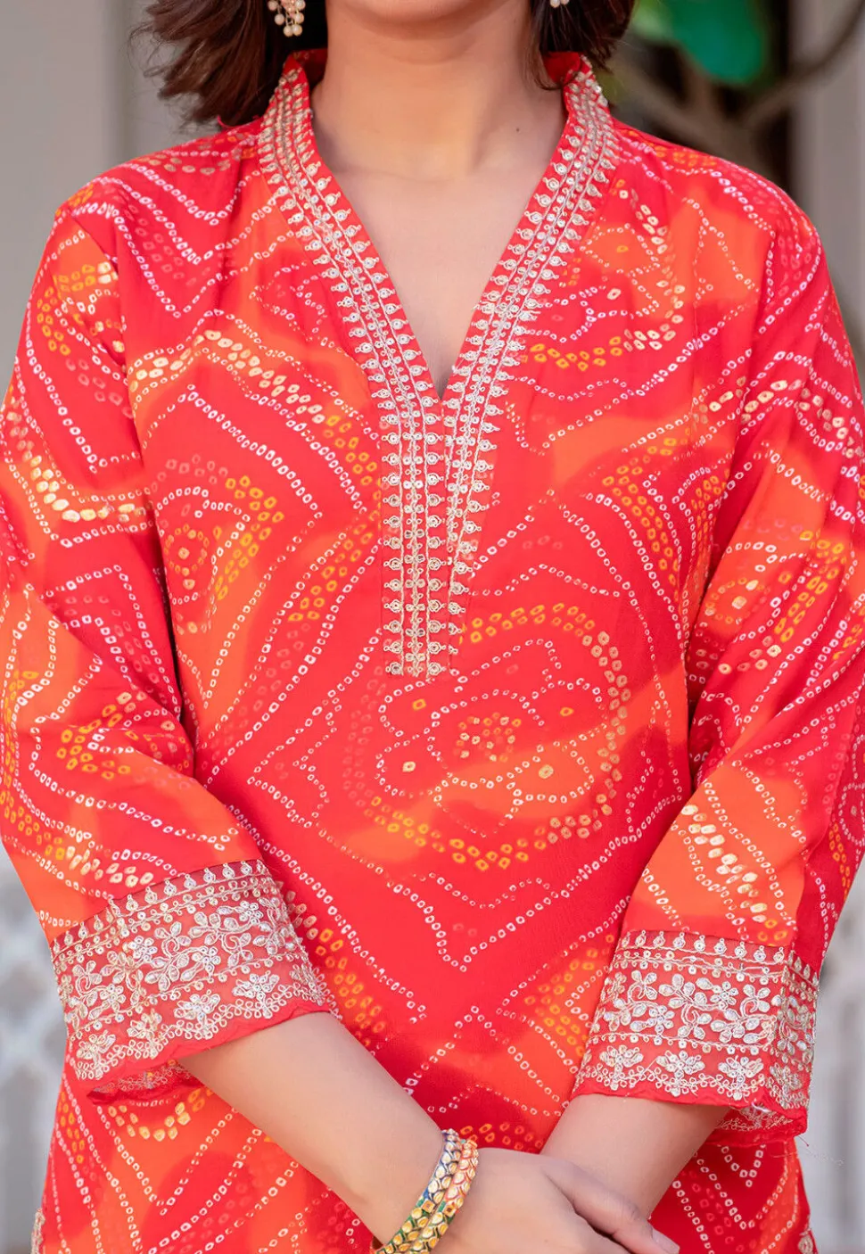 Bandhej Printed Rayon Pakistani Suit in Red