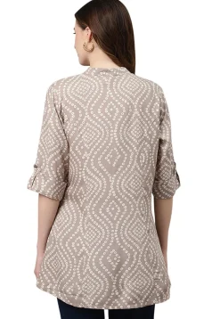 Bandhej Printed Rayon Tunic in Light Fawn