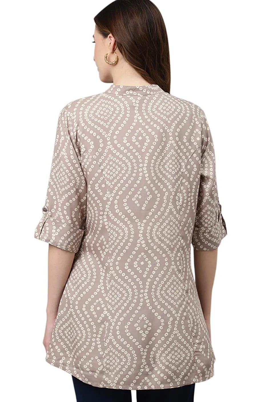 Bandhej Printed Rayon Tunic in Light Fawn