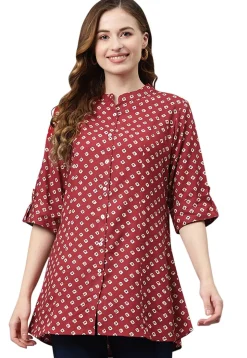 Bandhej Printed Rayon Tunic in Maroon