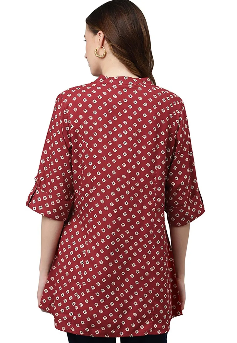 Bandhej Printed Rayon Tunic in Maroon