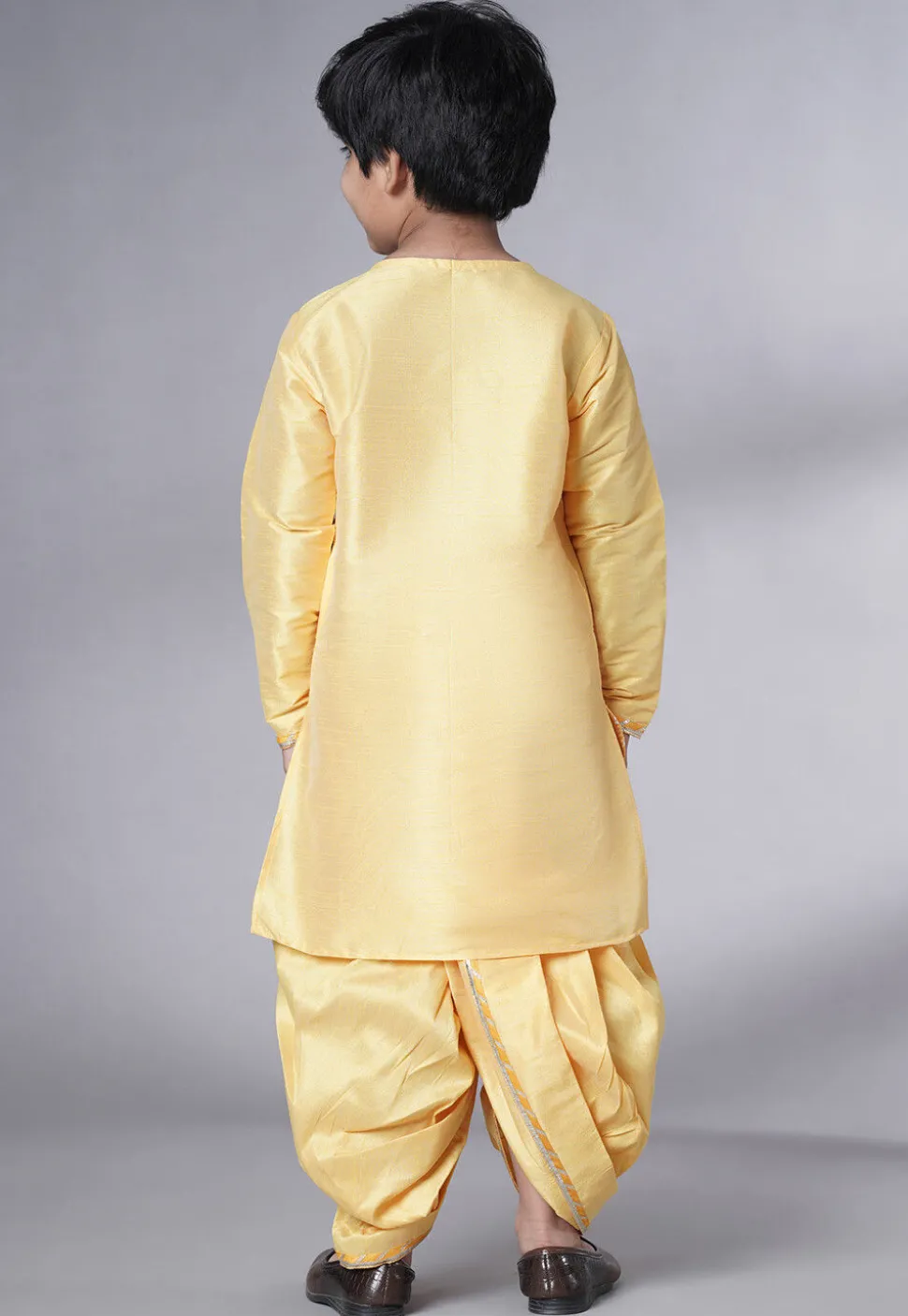 Bandhej Printed Satin Kurta Set in Yellow