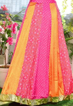 Bandhej Printed Satin Silk A Line Skirt in Multicolor