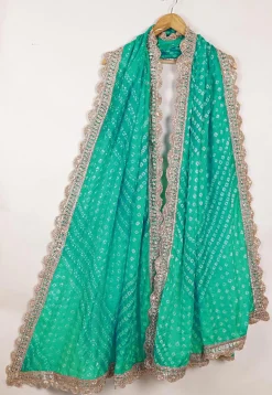 Bandhej Printed Taffeta Silk Dupatta in Sea Green