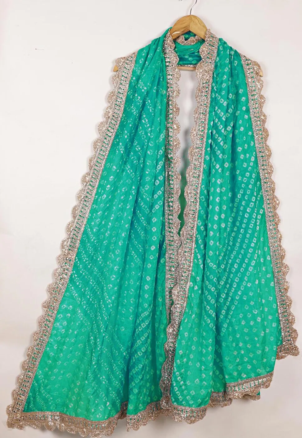 Bandhej Printed Taffeta Silk Dupatta in Sea Green