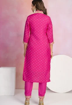 Bandhej Printed Viscose Silk Pakistani Suit in Fuchsia