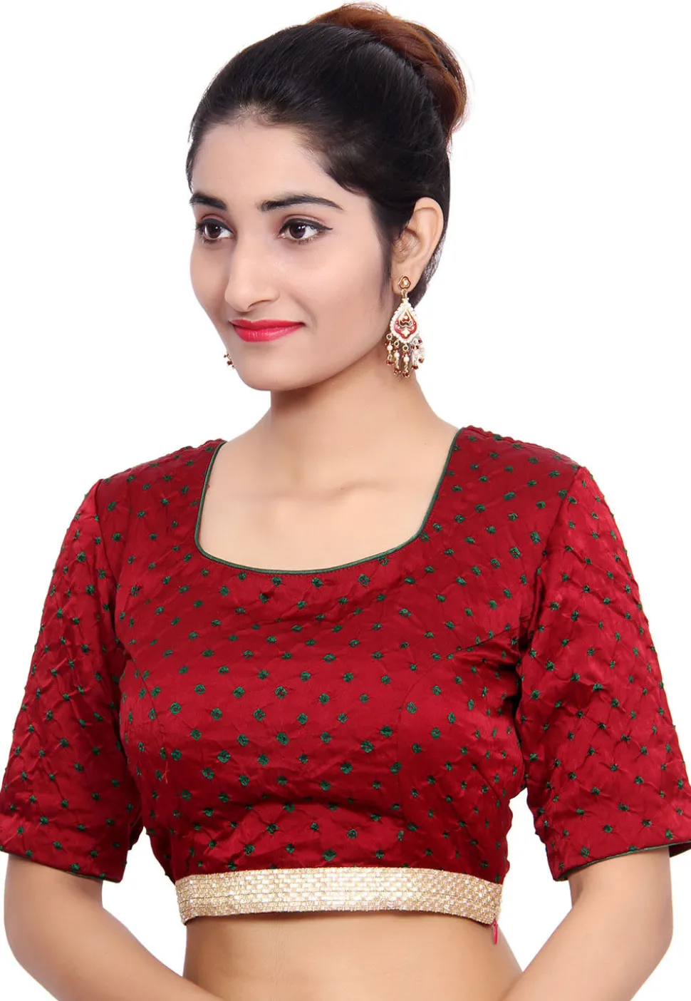 Bandhej Pure Satin Padded Blouse in Maroon