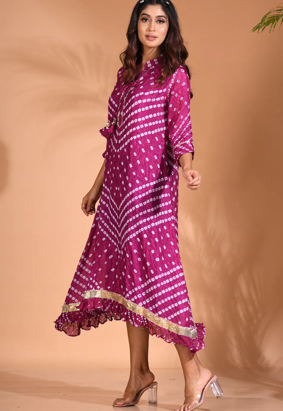 Bandhej Pure Silk Symmetric Dress in Purple