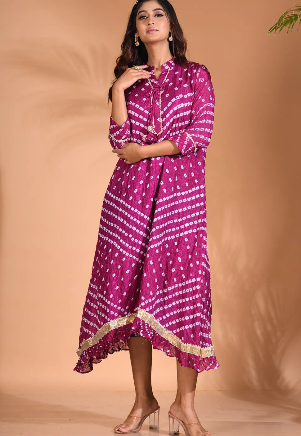 Bandhej Pure Silk Symmetric Dress in Purple