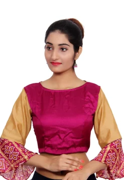 Bandhej Sleeve Crepe Padded Blouse in Magenta