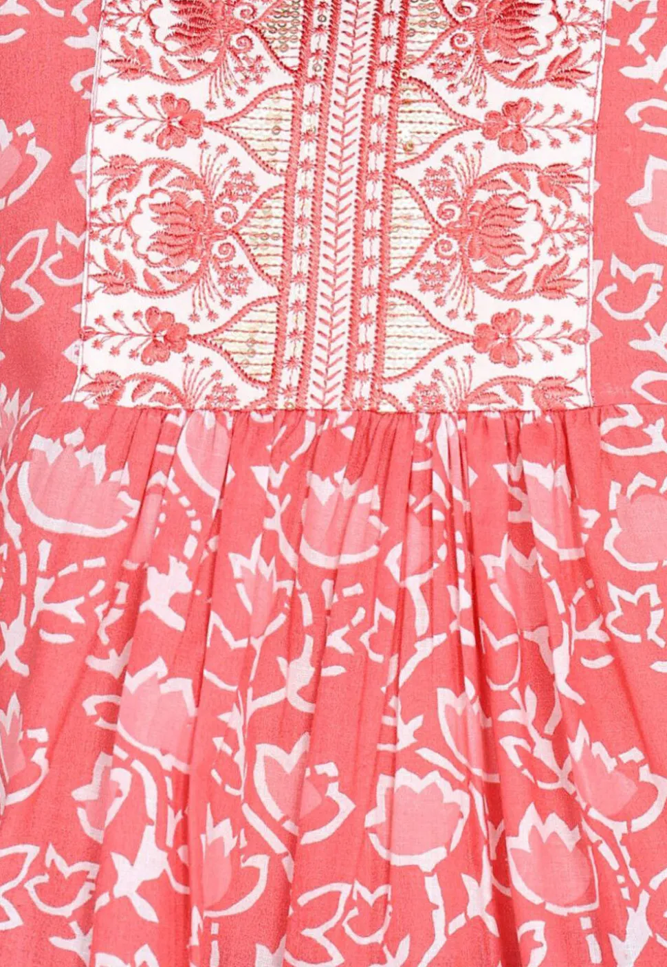 Batik Printed Cotton A Line Kurti in Peach