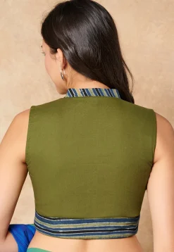 Batik Printed Cotton Blouse in Olive Green
