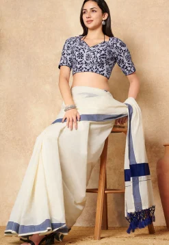 Batik Printed Cotton Blouse in Blue