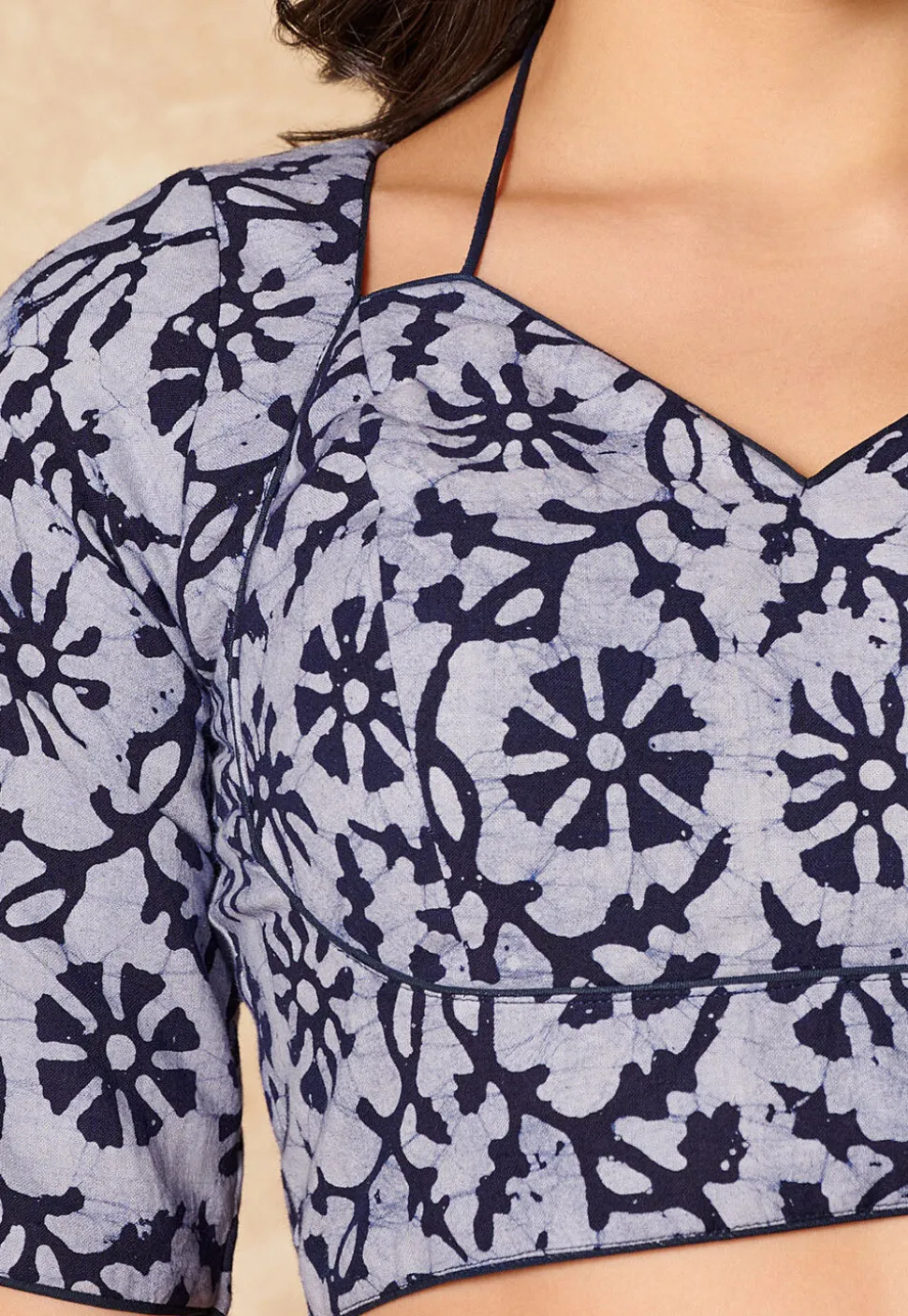 Batik Printed Cotton Blouse in Blue