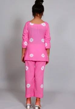 Batik Printed Cotton Long Tied Up Top Set in Light Pink