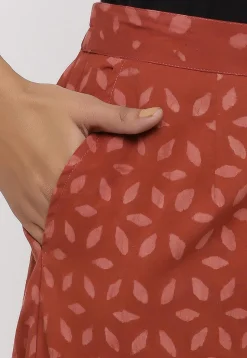 Batik Printed Cotton Pant in Rust