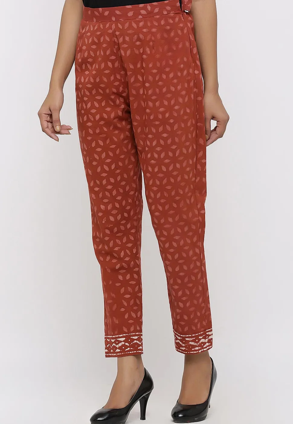 Batik Printed Cotton Pant in Rust