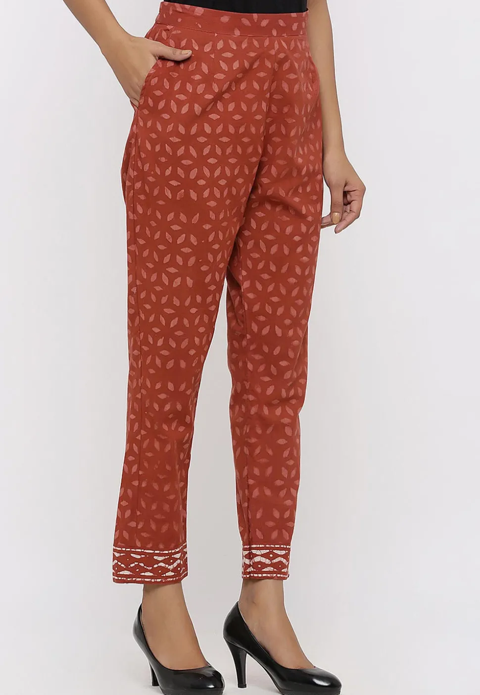 Batik Printed Cotton Pant in Rust