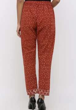 Batik Printed Cotton Pant in Rust