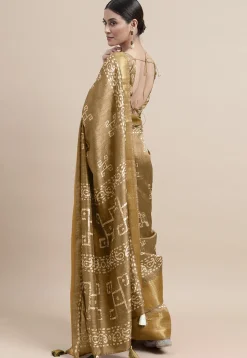 Batik Printed Cotton Silk Saree in Beige
