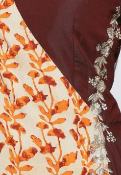 Batik Printed Cotton Silk Abaya Style Suit in Maroon