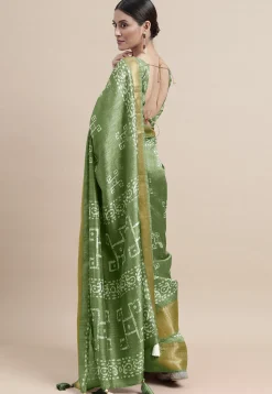 Batik Printed Cotton Silk Saree in Light Green