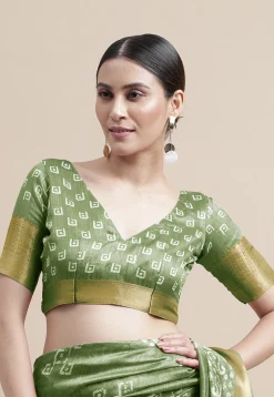 Batik Printed Cotton Silk Saree in Light Green