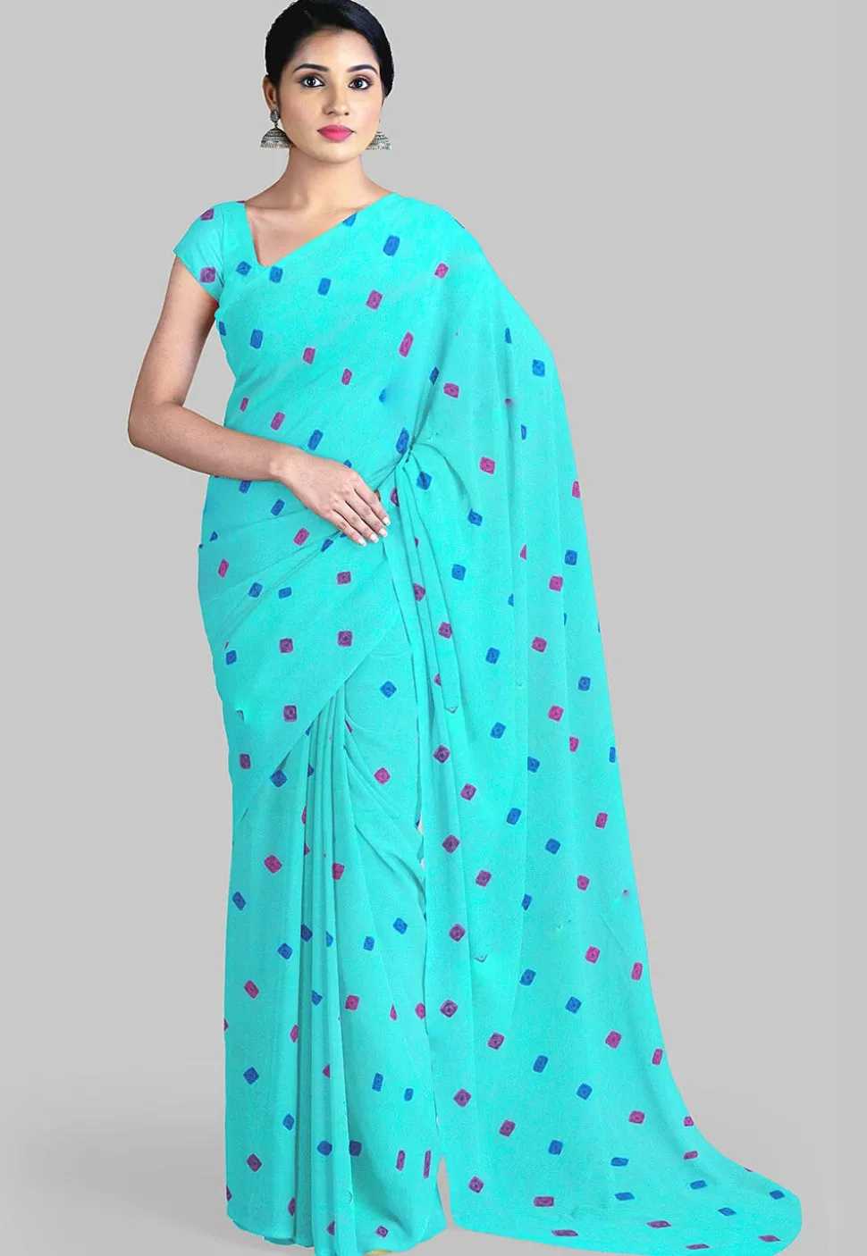 Batik Printed Georgette Saree in Sea Green