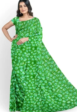 Batik Printed Georgette Saree in Green