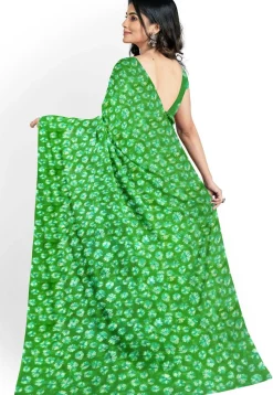 Batik Printed Georgette Saree in Green