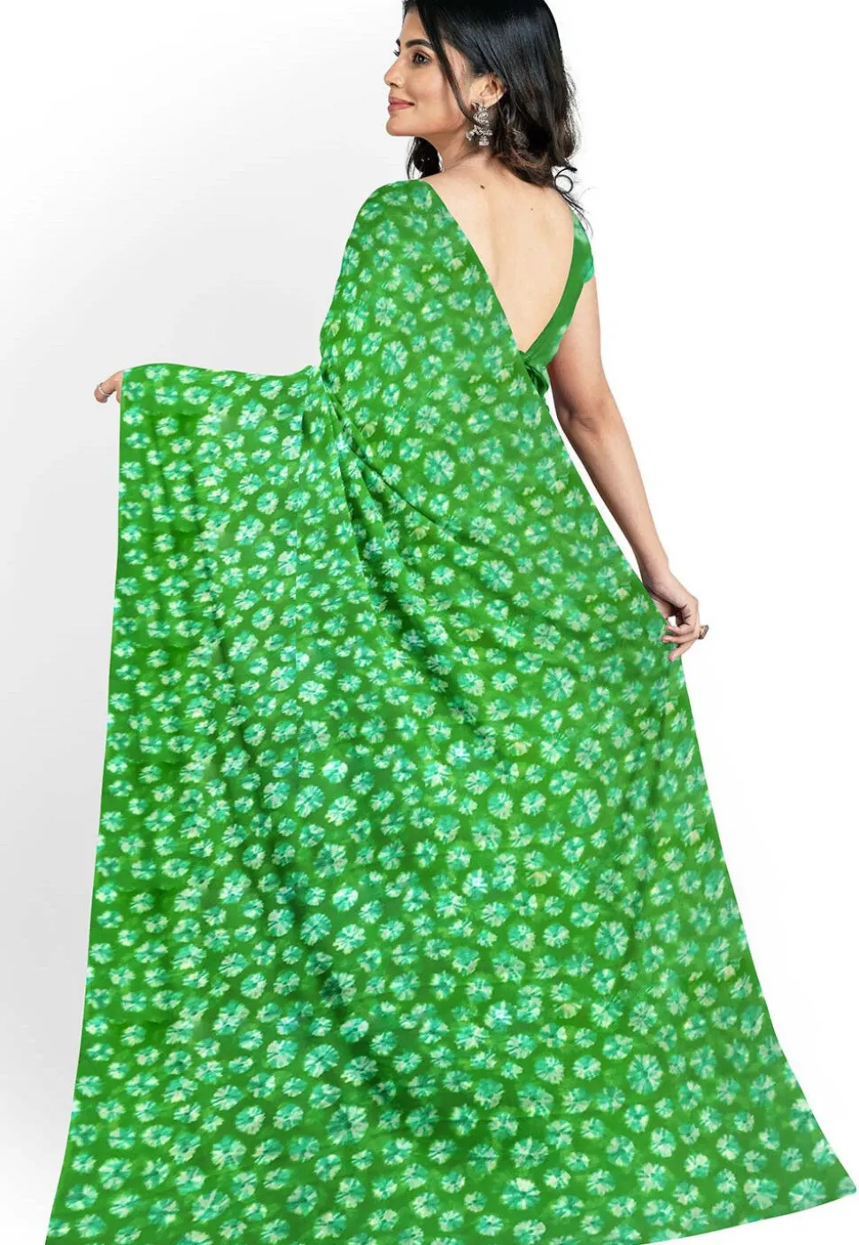 Batik Printed Georgette Saree in Green