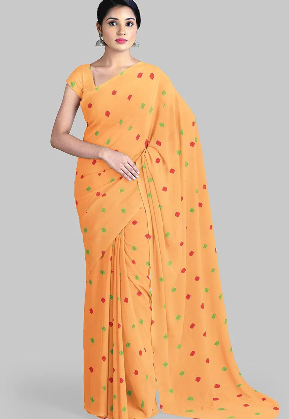 Batik Printed Georgette Saree in Peach